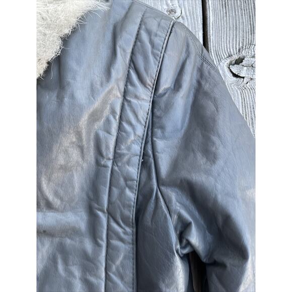 Avant Garde Leather Fur Bomber Jacket Women's Vintage Size 5/6 Y2K 90s Gray Coat - Picture 7 of 13